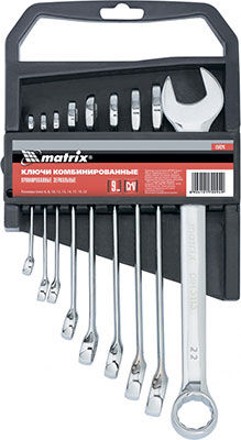 Набор ключей Matrix комбинированных 6 - 22 мм 9 шт. CrV 15424 полированный хром
