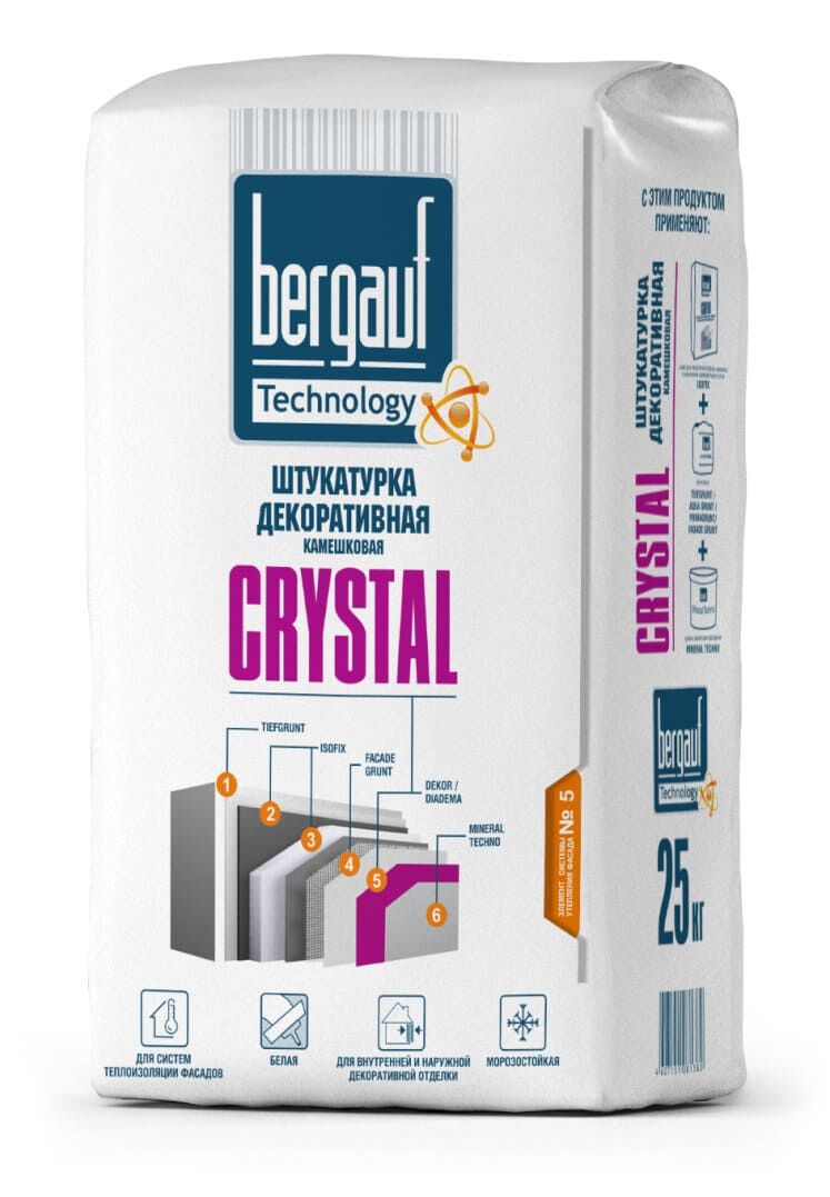 Bergauf Crystal 2 мм 25 кг Штукатурка декоративная камешковая зерно 2 мм