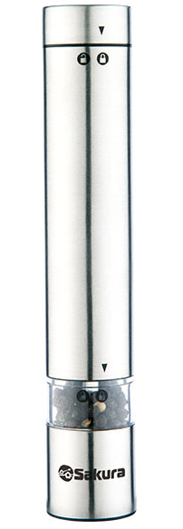 Перцемолка электрическая гравитационная SAKURA SA-6648S, тип ААА*6шт, подсветка, черная