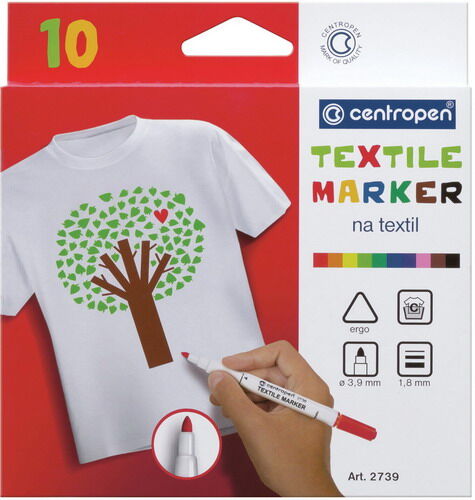 Маркеры для ткани CENTROPEN Textile Marker 10 цветов круглый наконечник 1 8 мм (2739/10)
