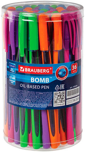 Ручка шариковая Brauberg BOMB GT Color комплект 36 штук ассорти линия 0 35 мм (880160)