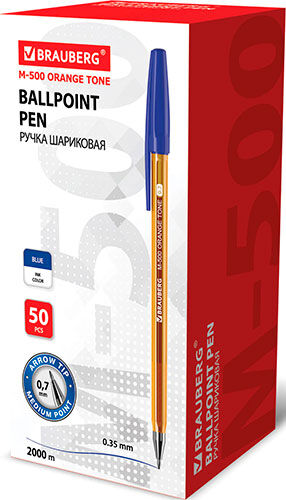 Ручка шариковая Brauberg ''M-500 AMBER'' синяя КОМПЛЕКТ 50 штук 0.35 мм (880395)