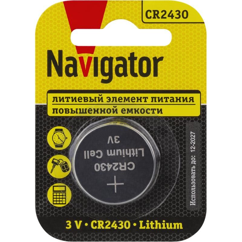 Элемент питания литиевый CR2430 93 828 NBT-CR2430-BP1 (блист.1шт) NAVIGATOR 93828 Navigator