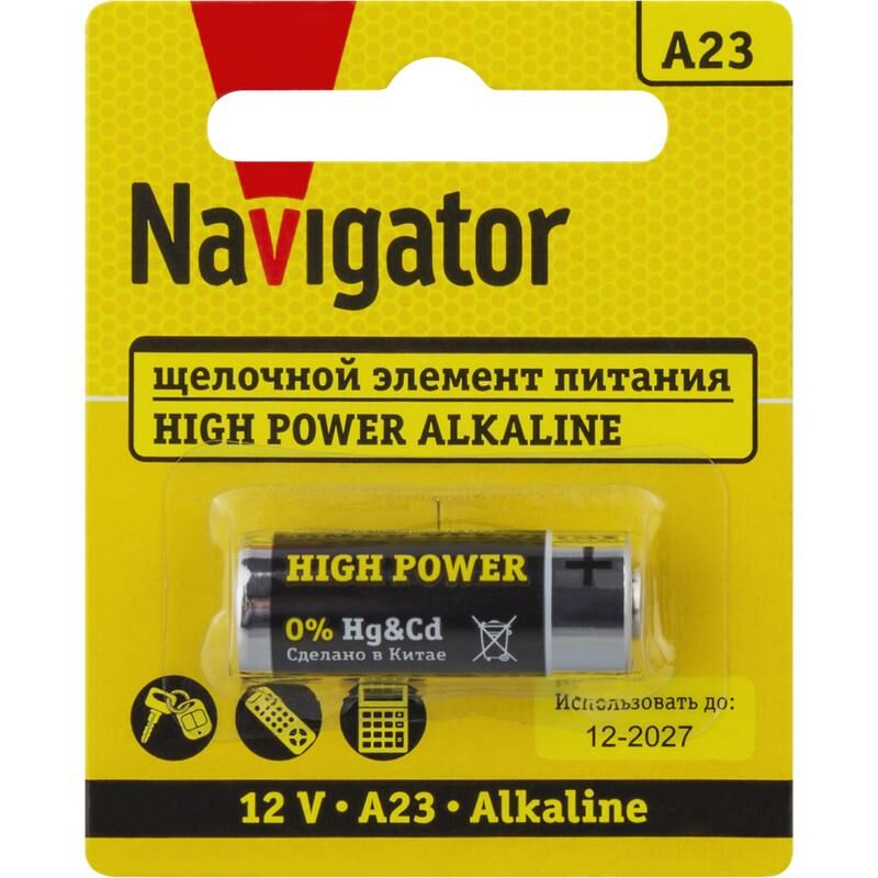 Элемент питания алкалиновый A23 93 829 NBT-NE-A23-BP1 для пультов сигнализаций (блист.1шт) NAVIGATOR 93829 Navigator