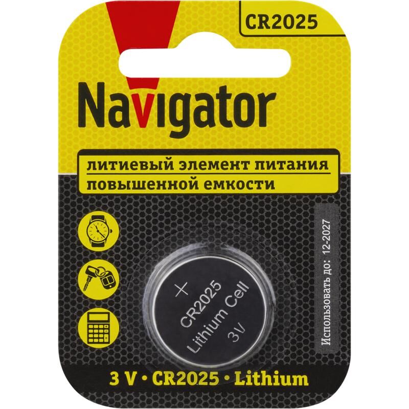 Элемент питания литиевый CR2025 93 822 NBT-CR2025-BP1 (блист.1шт) NAVIGATOR 93822 Navigator