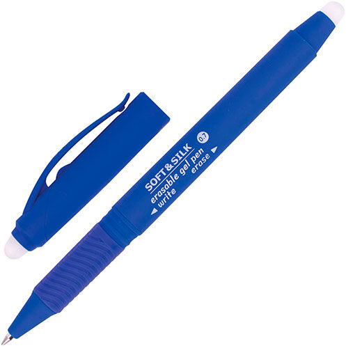 Ручка стираемая гелевая Brauberg SOFT SILK синяя комплект 4 штуки линия 0.7 мм с грипом (880225)