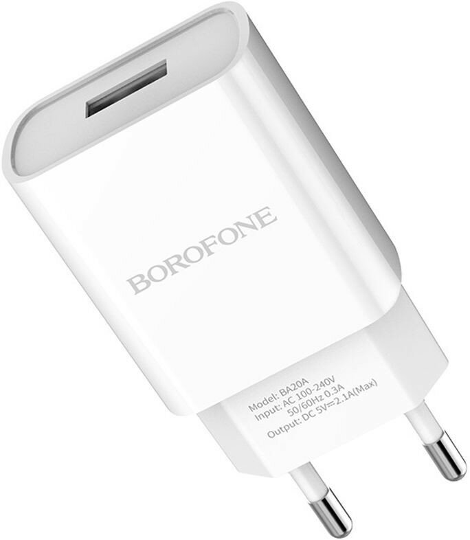 Адаптер постоянного тока BoroFone BA20A, 1гн.USB 5В, 2,1А с кабелем Type-C 1м, белый 2