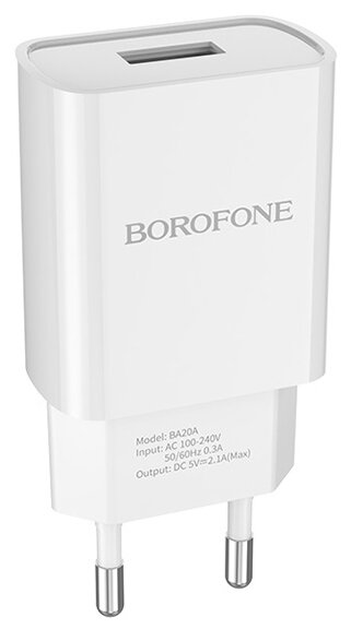 Адаптер постоянного тока BoroFone BA20A, 1гн.USB 5В, 2,1А с кабелем Type-C 1м, белый 3