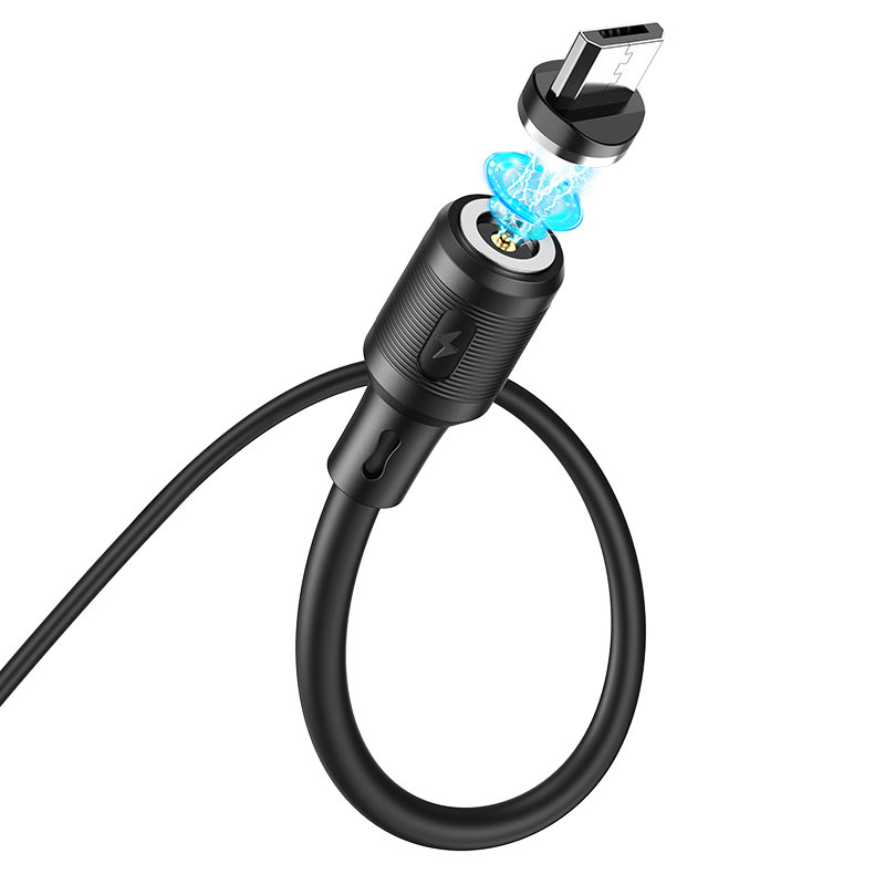 USB кабель для зарядки micro USB "Hoco" X52 (резиновый, магнитный , поворотный) 2.4A, 1м, чёрный 5