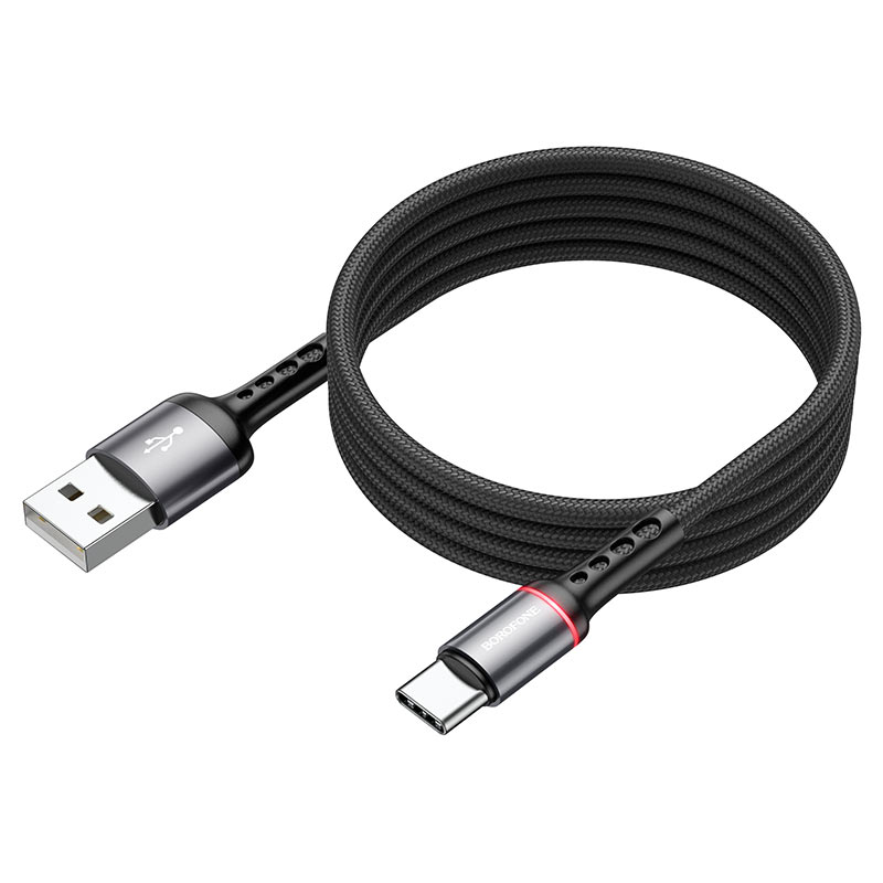 USB кабель шт.USB (A) - шт.Type-C "Borofone" BU33, 3,0А, 1,2м, с подсветкой, чёрный 1