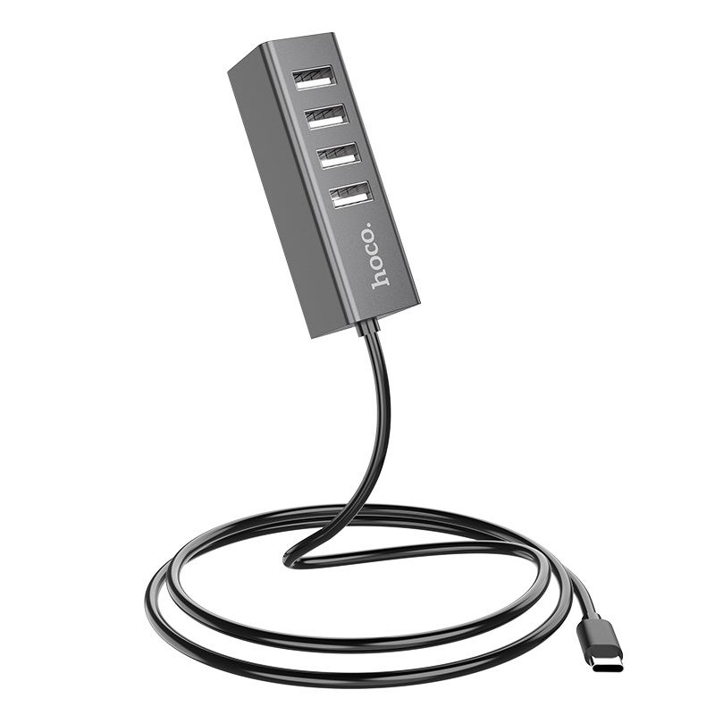 USB-хаб 2.0 на 4 порта Hoco HB1, серый, 80см. 1