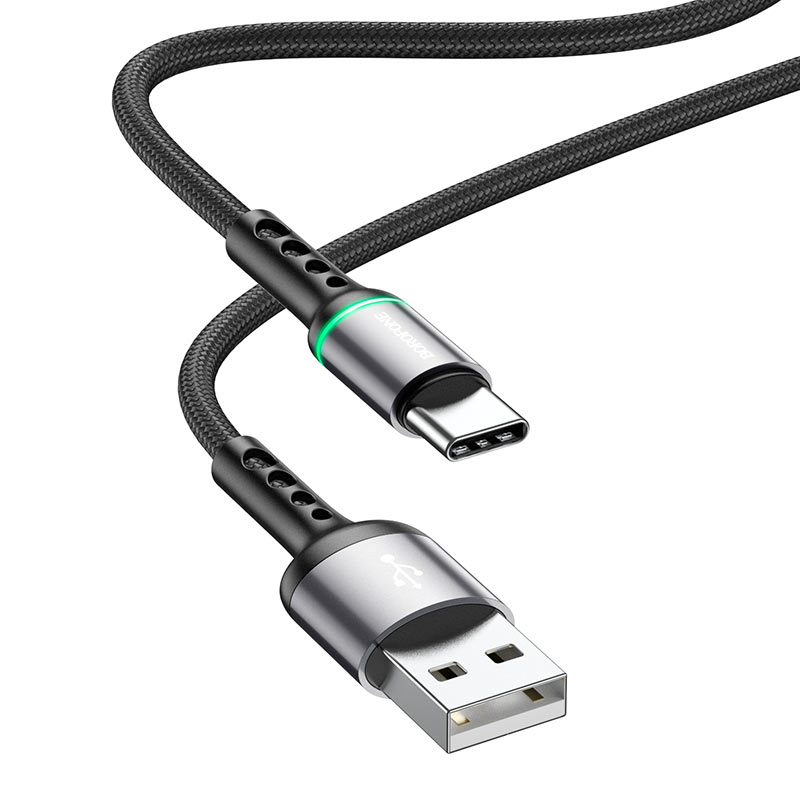USB кабель шт.USB (A) - шт.Type-C "Borofone" BU33, 3,0А, 1,2м, с подсветкой, чёрный 2
