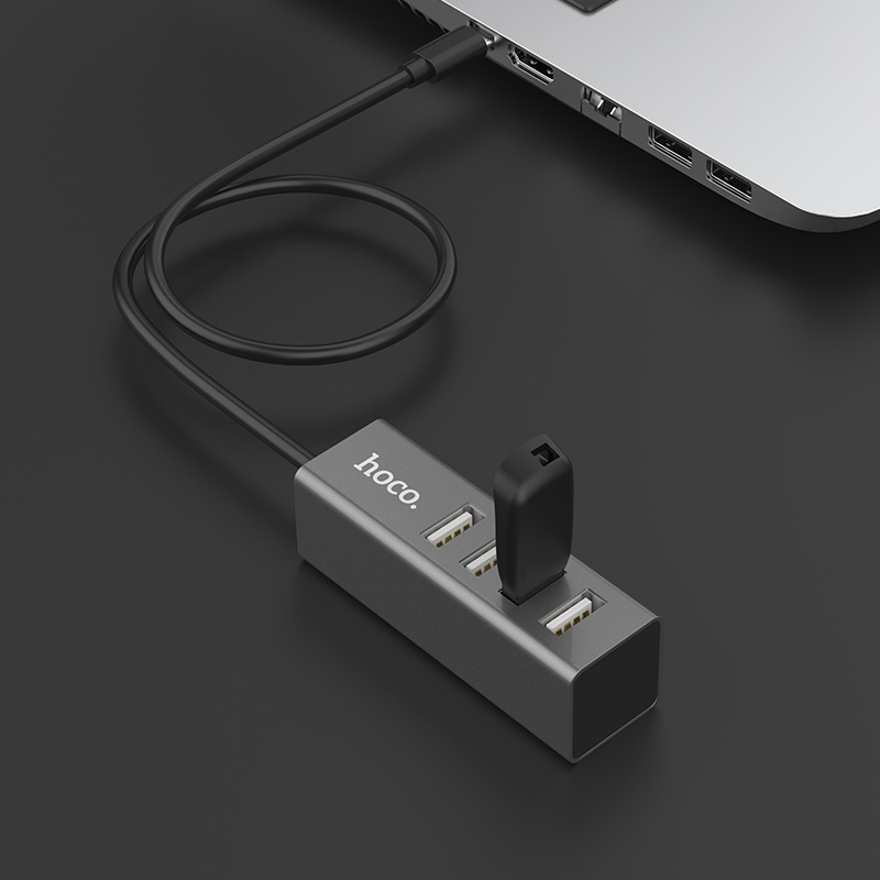 USB-хаб 2.0 на 4 порта Hoco HB1, серый, 80см. 3
