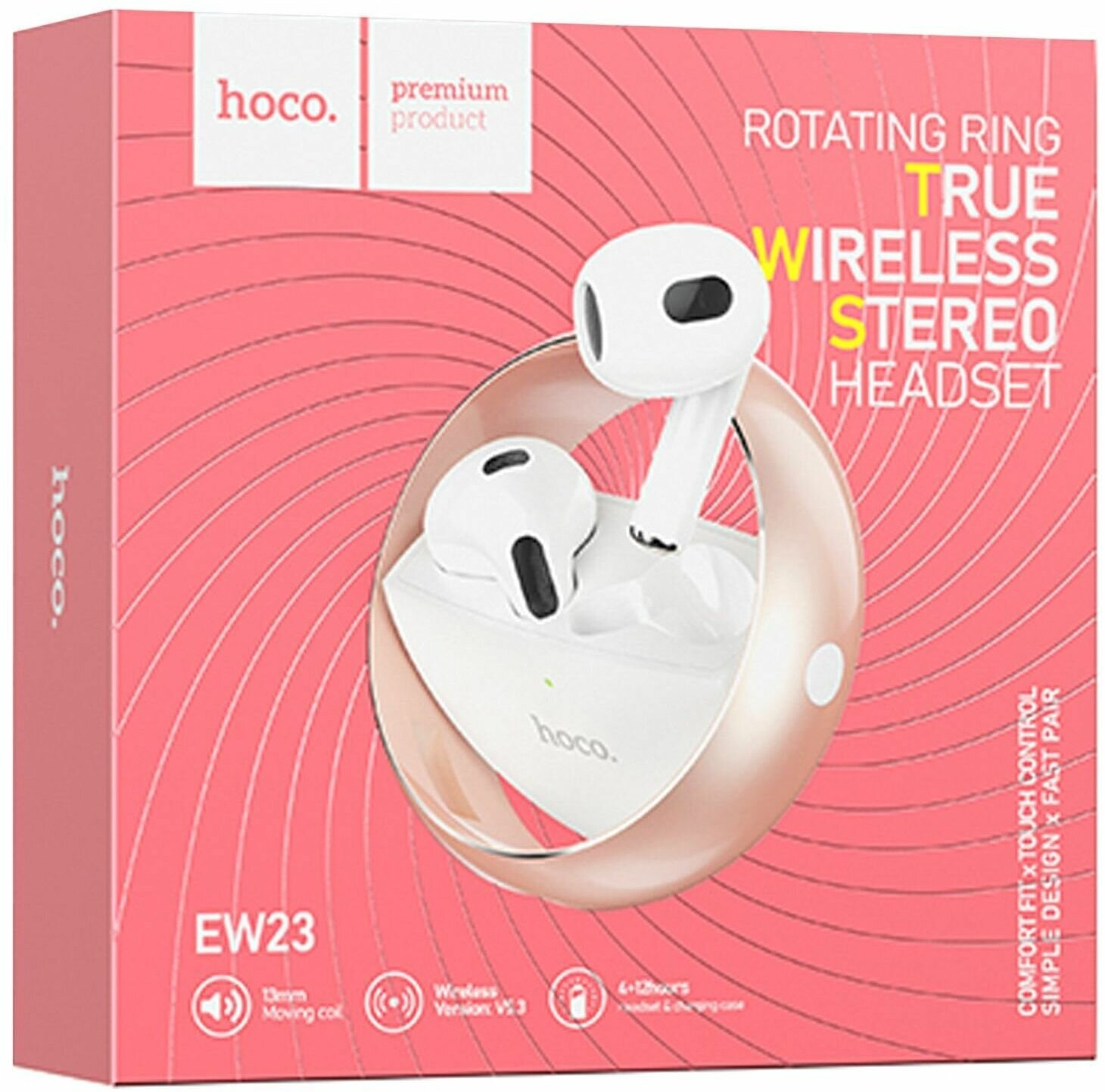 Гарнитура беспроводная "Hoco" EW23, Bluetooth, розовые 4