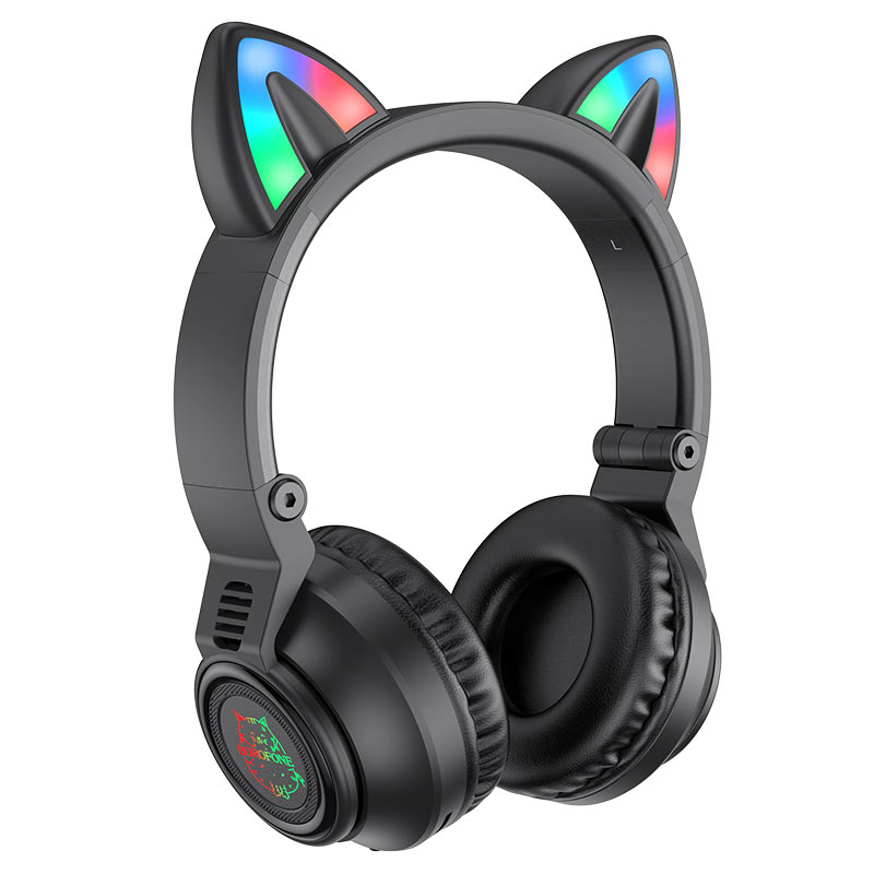 Наушники беспроводные с микрофоном Bluetooth 5.0, BO18 CAT,черный, светящиеся ушки "Borofone"