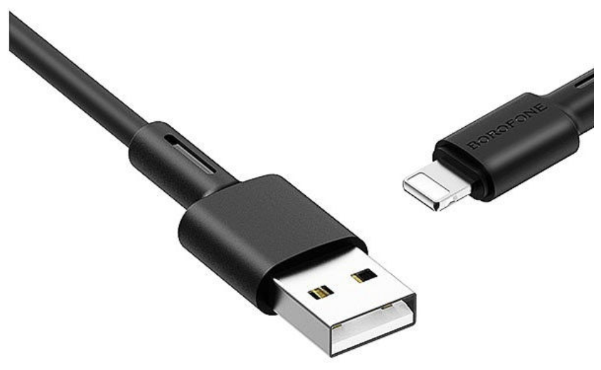 USB кабель шт.USB (A) - шт.Lightning "Borofone" BX31 силикон особо прочный, чёрный 2,4A, 1м 3