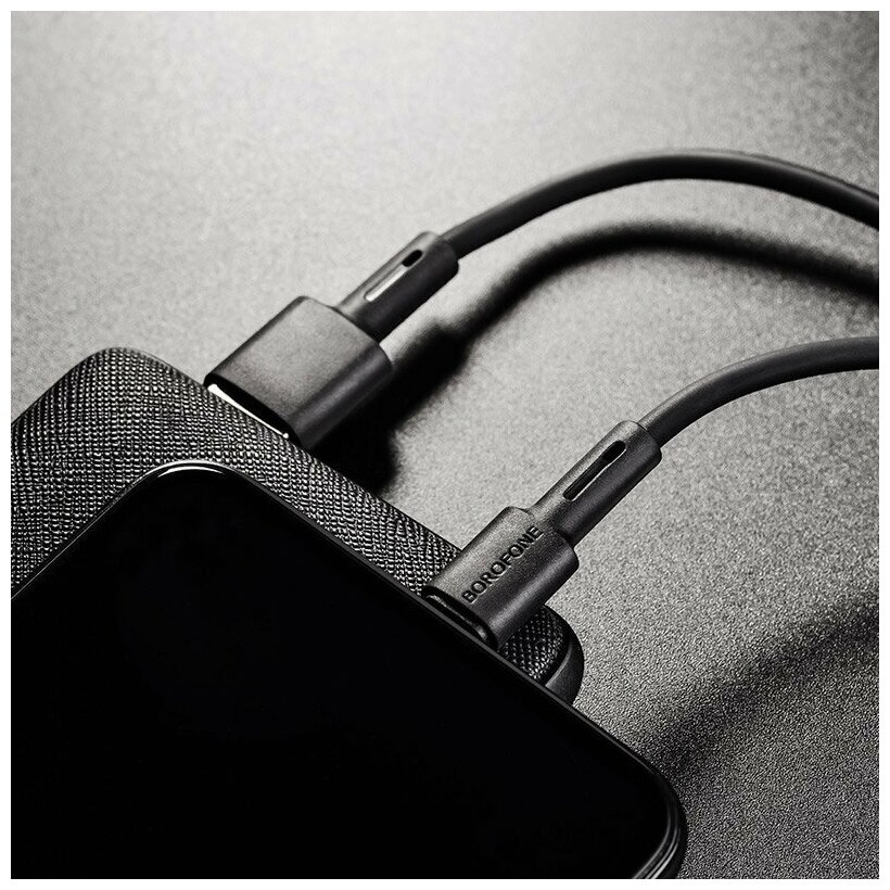 USB кабель шт.USB (A) - шт.Lightning "Borofone" BX31 силикон особо прочный, чёрный 2,4A, 1м 4
