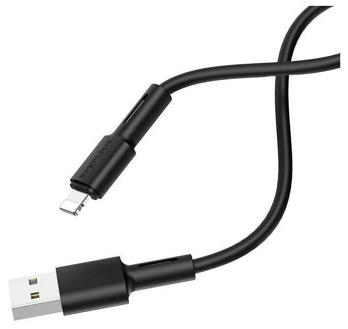 USB кабель шт.USB (A) - шт.Lightning "Borofone" BX31 силикон особо прочный, чёрный 2,4A, 1м 5