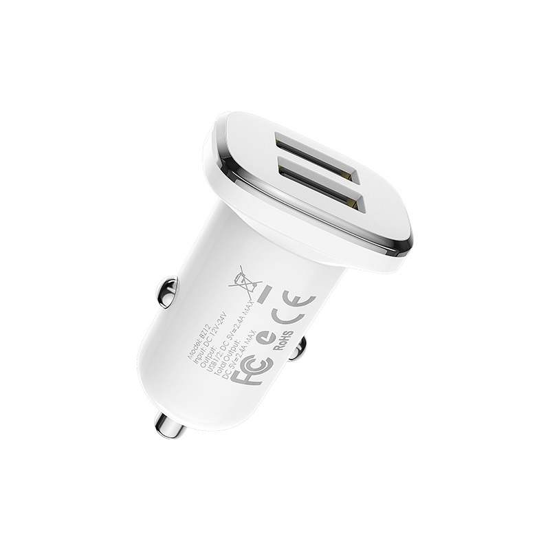 Автомобильный адаптер 2гн.USB, 2,4A + шт.USB (A) - шт.Type-C, белый, BZ12 "Borofone" 8