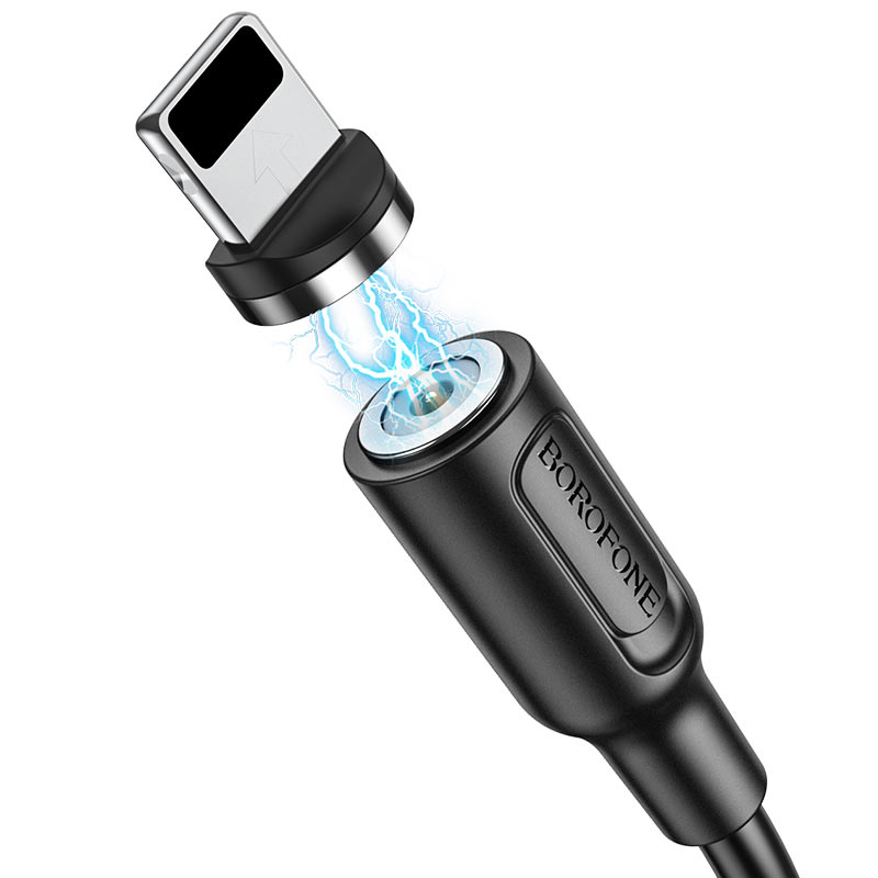 USB кабель шт.USB (A) - шт.Lightning 1,0м, 2,4А магнитный, чёрный BX41 "BoroFone" 5