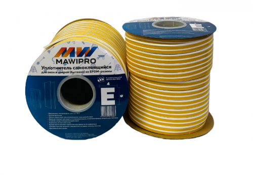 Уплотнитель самоклеящийся MAWIPRO EPDM резина профиль-Е белый 9*4мм 150м