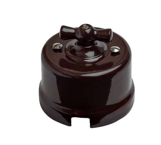 Выключатель поворотный 2-клавишный ОП Лизетта 10А IP20 ретро 4 положения керамика цвет коричневый Bironi B1-202-02