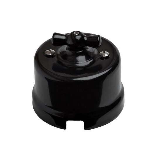 Выключатель поворотный 2-клавишный ОП Лизетта 10А IP20 ретро 4 положения керамика цвет черный Bironi B1-202-03