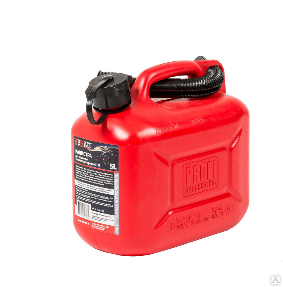Канистра 5 л красная BRAIT для бензина в комплекте с крышкой и лейкой (PROFI accessories)