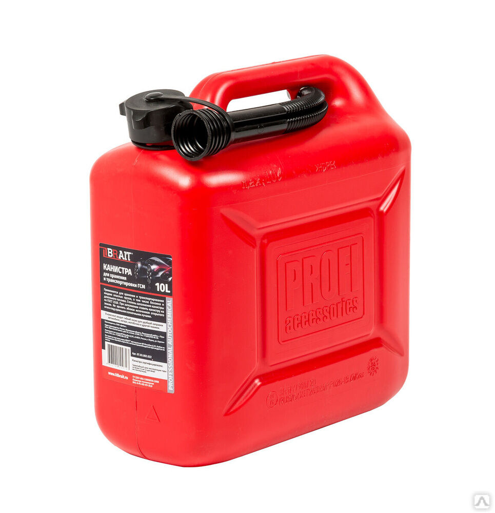 Канистра 10 л красная BRAIT для бензина в комплекте с крышкой и лейкой (PROFI accessories)