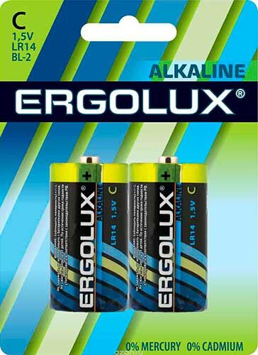 Батарейки Ergolux Alkaline LR14 BL-2 C 8450mAh (2шт) блистер