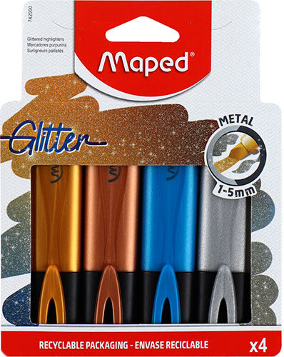 Набор текстовыделителей с блестками MAPED FLUO PEPS Glitter 4 штуки АССОРТИ линия 1-5 мм 742000