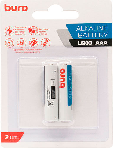 Батарейки Buro Alkaline LR03 AAA 2 штуки блистер