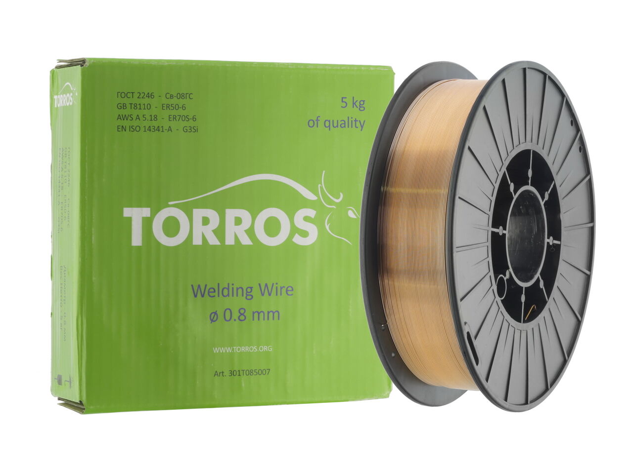 Проволока омедненная сварочная TORROS ER50-6 диаметр 0,8 мм/5 кг, арт. 301T085007 (Китай)