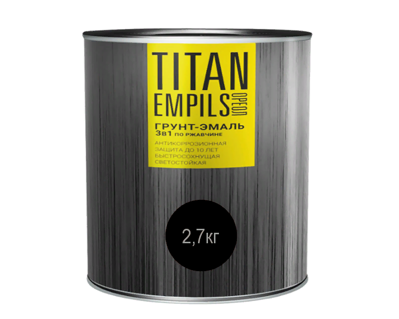Грунт-эмаль по ржавчине и цинку Titan Черный RAL 9005 2,7 кг