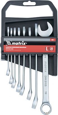 Набор ключей Matrix комбинированных 8 - 19 мм 8 шт. CrV 15406 матовый хром