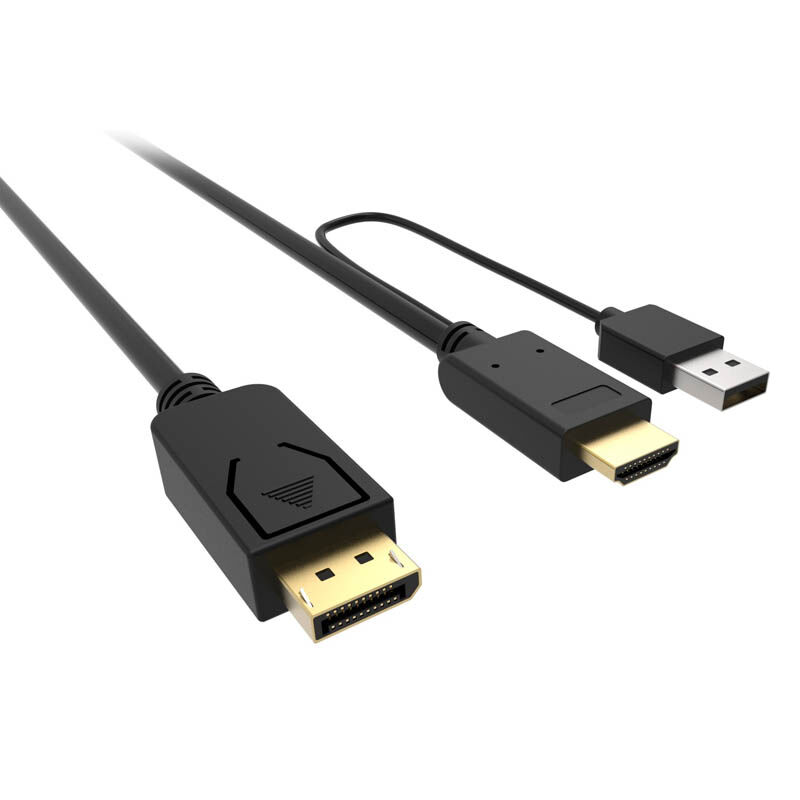 HDMI-DP-2M, Видеокабель BURO HDMI (M) + USB Type A (M) -> DisplayPort (M) 2.00м