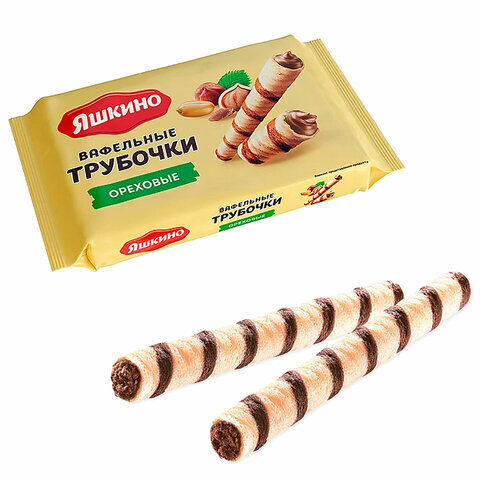 Вафли-трубочки ЯШКИНО "Ореховые", с шоколадно-ореховой начинкой, 190 г