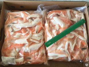 Брюшки лосося атл. (семга) 1-4 см мороженые, Фареры, коробка 20 кг