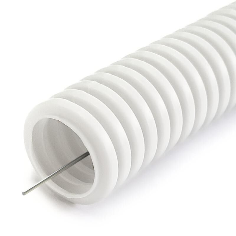 Труба гофрированная ПЛЛ легкая d 25 мм с протяжкой безгалогенная (HF) (НГ) цвет белый (уп 50 м) Промрукав PR02.0216