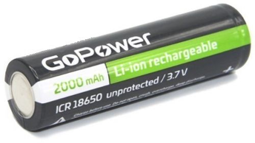 Аккумулятор 18650 Li-on 2000mAh, 3,6V без защиты с плоским контактом "GoPower"