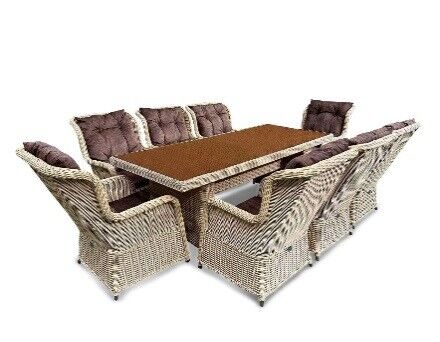 Комплект мебели МОККА SAN MARINO (стол обеденный, 8 кресел), бежевый бежевый + коричневые подушки