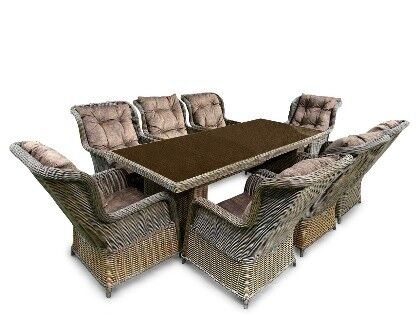 Комплект мебели МОККА SAN MARINO (стол обеденный, 8 кресел), бронзовый бронзовый + коричневые подушки