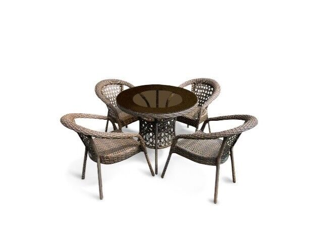 Комплект мебели МОККА FANO (стол обеденный круглый, 4 кресла), темно-коричневый
