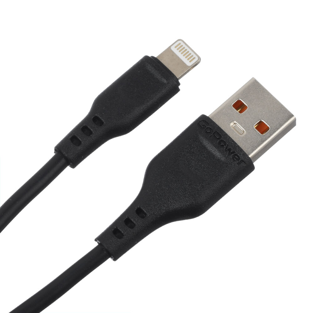 USB кабель шт.USB (A) - шт.Lightning 1,0м, 2,4A, черный GP01L "GoPower" 3