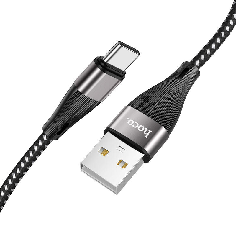 USB кабель шт.USB (A) - шт.Type-C "Hoco" X57 нейлоновый 3.0A, 1м, чёрный 3