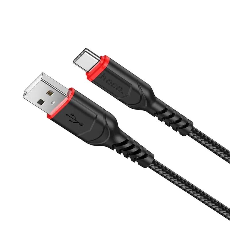USB кабель шт.USB (A) - шт.Type-C "Hoco" X59 тканевая оплетка 3.0A, 2м, чёрный 2
