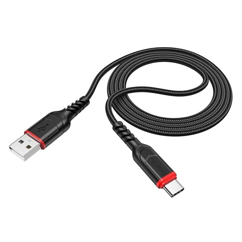 USB кабель шт.USB (A) - шт.Type-C "Hoco" X59 тканевая оплетка 3.0A, 2м, чёрный 3
