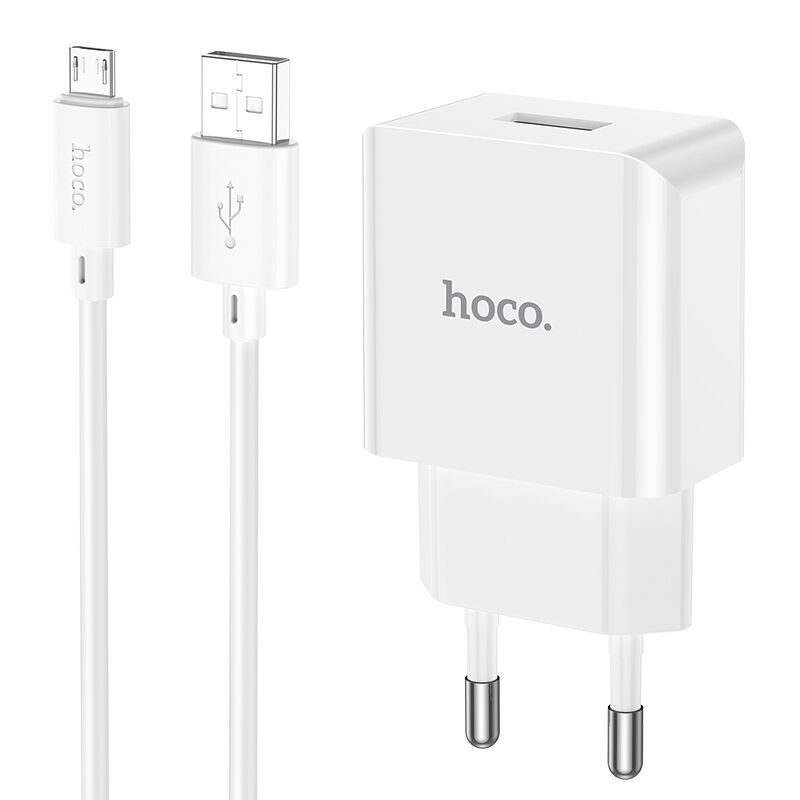 Адаптер постоянного тока Hoco C106A, 1гн.USB 5В,2,1А + кабель micro USB, белый 2