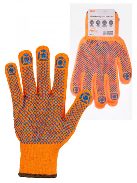 Перчатки плотной вязки акрил с ПВХ, "Точка", оранжевые, 9, 10 кл., 77-80 г, 1 пара, TDM ELECTRIC