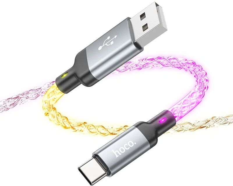 USB кабель шт.USB (A) - шт.Type-C "Hoco" U112, 3.0A 1.0м,светящийся 5